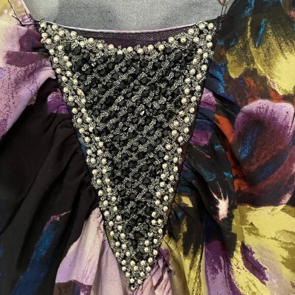 Floral Beaded Long Sleeve Asymmetrical Front Colorful Tunic Size L - Picture 2 of 4